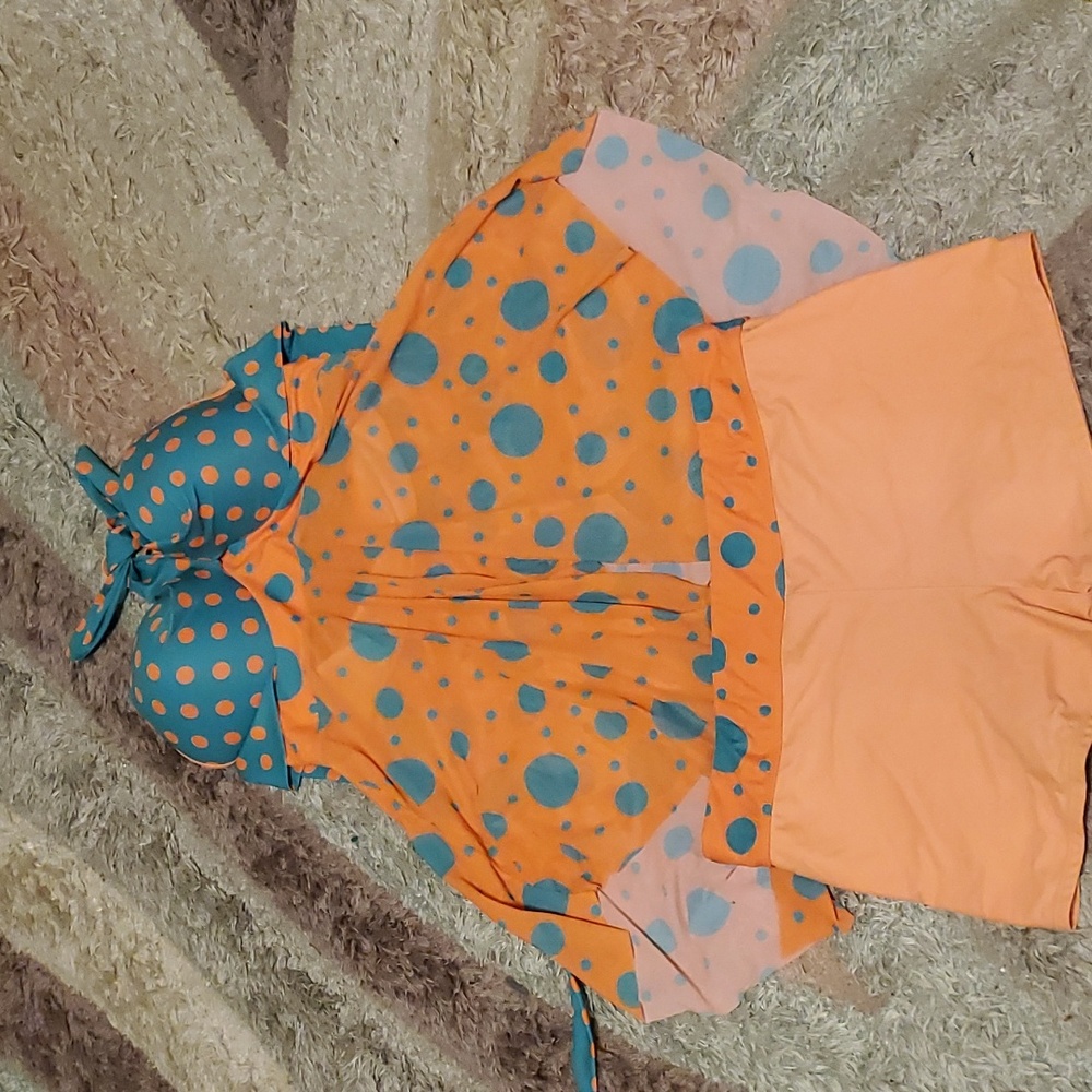 Polka Dot Bikini Set in Orange and Blue